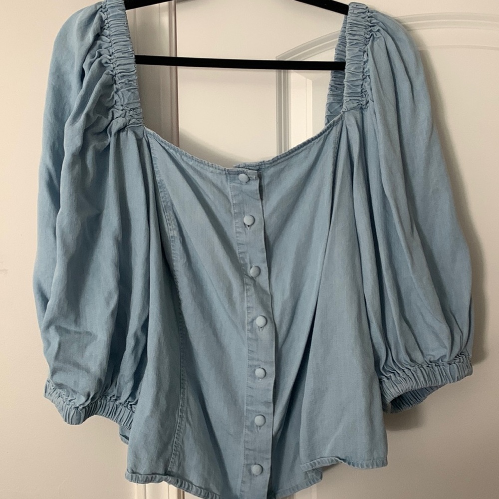 Chambray crop blouse